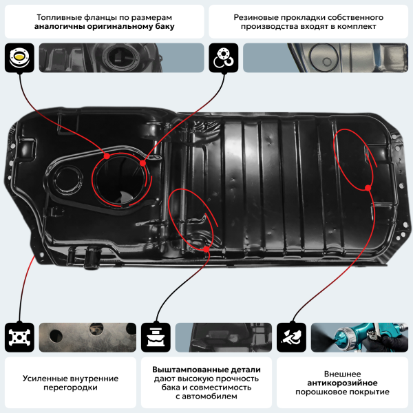 Топливный бак KIA Sorento 5 местный, 2002-2009 г.в. (антикоррозия)